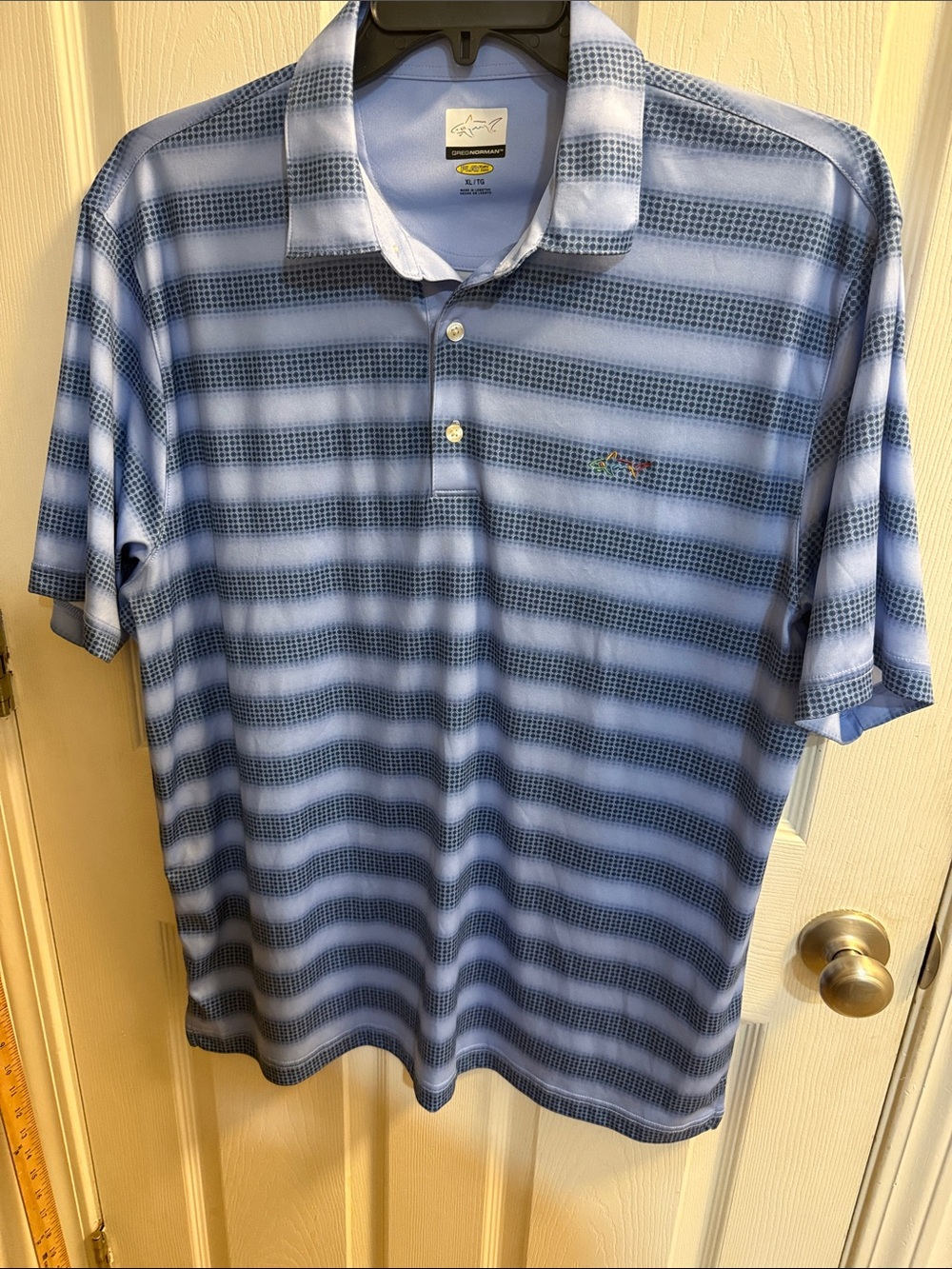 Greg Norman Collection Light Blue Striped Performance Polo